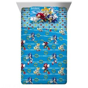 2024 Sonic the Hedgehog 3‎ Piece Sheet Set Twin Blue Microfiber Kids Bedding NEW